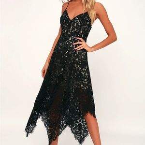 Lulu’s One Wish Black Lace Midi Dress